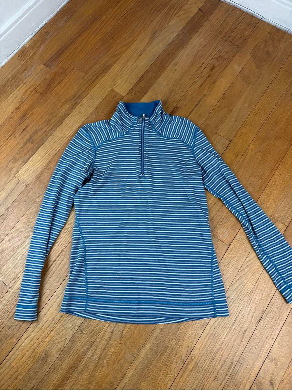 Smartwool Blue Grey White Striped quarter Zip Pullover